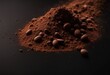 Cocoa powder sifting isolated on black background Chocolate dust with beans on black background