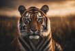 AI generated illustration of a majestic tiger at sunset in its natural habitat