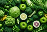 Fototapeta Kuchnia - Green vegetables Varieties of healthy food vegetables and fruits Healthy eating keto diet Benefits of green leafy vegetables Nutrition and health benefits