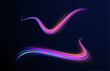 Light trail wave, fire path trace line, car lights, optic fiber and incandescence curve twirl. Vector glitter light fire flare trace. Speed of light in galaxy.	