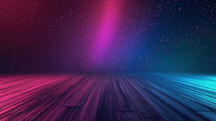 Poster - Lilac glowing wall with stars and wooden floor