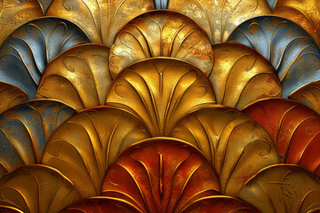 Wall Mural - Burst carved, art deco inspired interior wallpaper, carved, hand painted, surface material texture