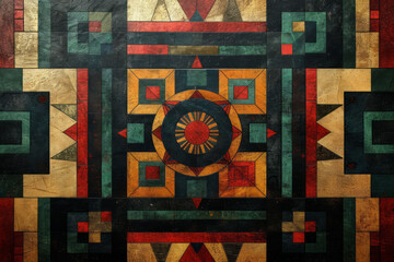 Wall Mural - Geometric inlay, art deco inspired interior wallpaper, carved, hand painted, surface material texture