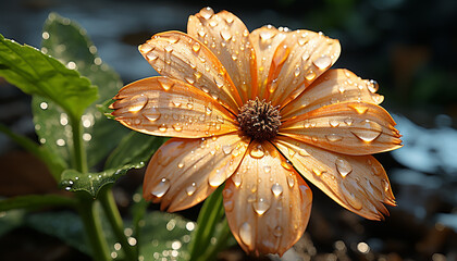 Poster - Freshness of dew on a single flower petal generated by AI