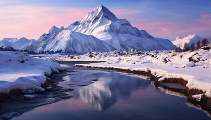 Canvas Print - Majestic mountain peak reflects tranquil blue sky generated by AI