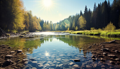 Sticker - Tranquil scene of a mountain reflecting in water generated by AI