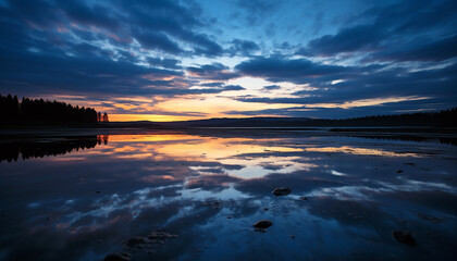 Canvas Print - Majestic sunset over tranquil water, vibrant nature scene generated by AI