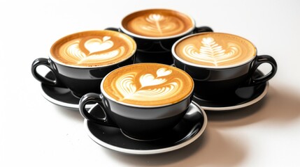 Poster - Four cups of coffee sitting on a saucer. Ideal for coffee shop menus or advertisements