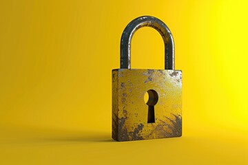Leinwandbilder - Metal padlock with a keyhole on a vibrant yellow background. Perfect for concepts related to security, protection, and access control. Suitable for use in websites, blogs, presentations, and more