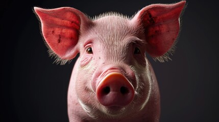 Poster - A detailed view of a pig's face on a black background. Suitable for various themes and projects