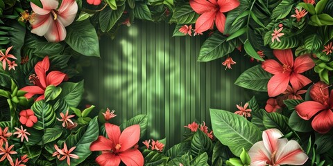 Poster - A beautiful wreath made of red and white flowers with green leaves. Perfect for adding a touch of elegance to any occasion