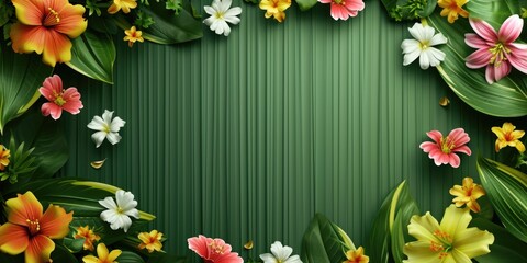 Poster - A picture of a green background with flowers and leaves. Can be used for various design purposes