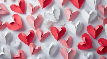 Poster - A collection of red and white paper hearts. Perfect for Valentine's Day cards and decorations
