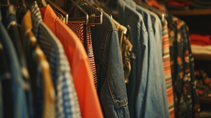 Aufkleber - A rack of clothes hanging on a clothes rack. Suitable for fashion, retail, or wardrobe concepts