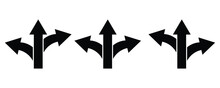Three Way Arrow, Three Directional Arrow Vector Isolated On White.