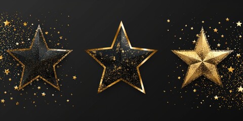 Poster - Three gold stars against a black background. Perfect for awards, celebrations, and special occasions