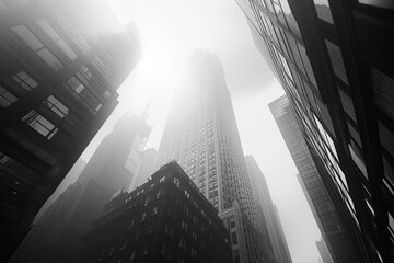 Poster - A black and white photo capturing the essence of tall buildings. Suitable for various purposes