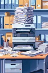 Poster - A pile of papers sitting on top of a desk. Ideal for office and administrative concepts