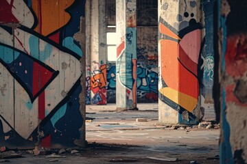 Poster - A room filled with colorful graffiti art. This image can be used to depict urban culture and street art
