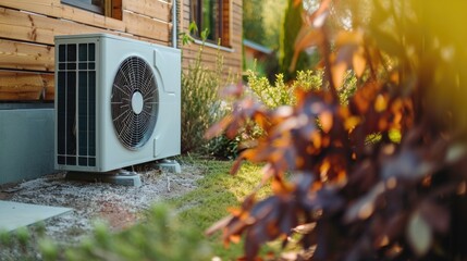 Poster - A compact air conditioner placed outside a house. Ideal for cooling small spaces