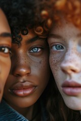 Poster - A picture featuring a group of young women with freckles on their faces. Perfect for showcasing diversity and natural beauty.