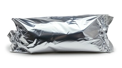 Poster - A silver foil bag is placed on top of a clean and white surface. This image can be used to represent packaging, gift wrapping, or product presentation
