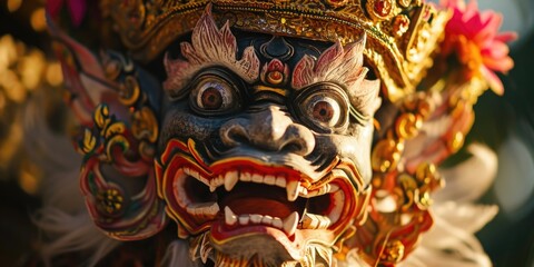 Poster - A close-up view of a demon statue. Perfect for dark and mysterious themes
