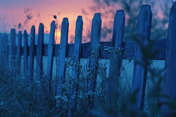 Poster - A picturesque wooden fence with a stunning sunset in the background. Perfect for adding a touch of natural beauty to any project