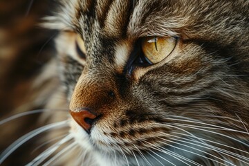 Poster - Close-up view of a cat's face with a soft, blurry background. Perfect for animal lovers or pet-related content