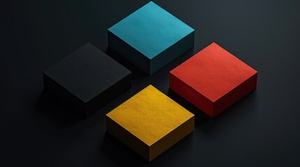 Aufkleber - A group of four colored cubes placed on a black surface. Suitable for various design projects
