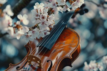 Poster - A violin resting on a wooden table, suitable for music-related projects