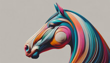 AI-generated Illustration Of A Stylized Portrait Of A Horse With Colorful, Flowing Stripes