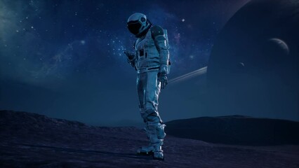 Wall Mural - an astronaut's lonely call. in this poignant video, witness the solitude of space exploration as our