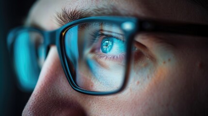Aufkleber - Person wearing glasses up close. Suitable for various professional or academic contexts