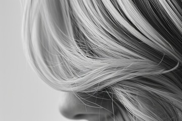 Poster - A black and white photo capturing the beauty and texture of a woman's hair. Versatile image suitable for various creative projects