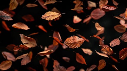 Poster - Leaves swirling in the air, creating a dynamic and vibrant scene. Perfect for adding a touch of nature and movement to any design project