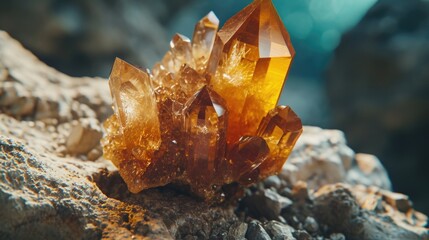 Poster - A close-up view of a cluster of crystals on a rock. Perfect for nature enthusiasts and geology lovers