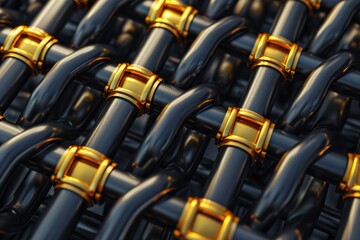 Poster - A detailed close-up image of a bunch of metal pipes. Can be used to illustrate construction, industrial processes, or plumbing