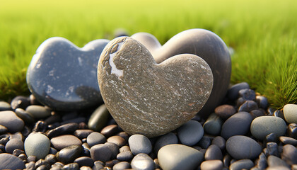 Poster - Love in nature, heart shaped stone symbolizes romance and togetherness generated by AI