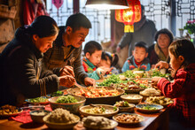 Chinese Family Having New Year's Eve Dinner Together