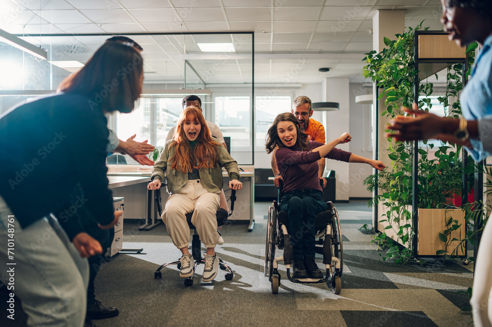 Chair Rases Image Woman who uses a wheelchair is winning the office chair race with her ...