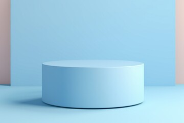 Wall Mural - abstract vector rendering of blue cylinder pedestal podium with pastel color backdrop.