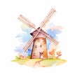 Aquarell einer braunen Windmühle Illustration