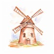 Aquarell einer braunen Windmühle Illustration