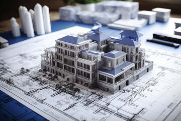 Construction site blueprint - abstract concept of construction plans and layouts