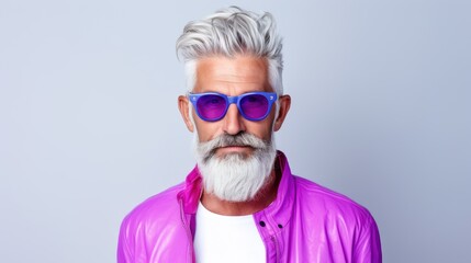 Wall Mural - Portrait of bearded age model man with colorful stylish hair. Hair color for men. Hair style for old men