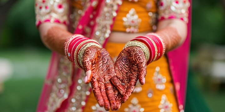 colorful Indian wedding with intricate henna designs