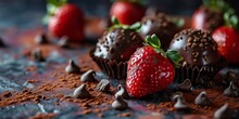 Lots Of Different Chocolate Covered Strawberries. Concept: Romantic Appetizer For A Date. Fruits Covered With Cocoa And Multi-colored Glaze. Banner With Copy Space On A Beige Background
