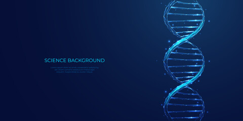 Aufkleber - DNA background. Glowing blue double helix. Genetic code in futuristic polygonal style. Medical science concept. Abstract technology background, biology metaphor. Genome and cell. Vector illustration.