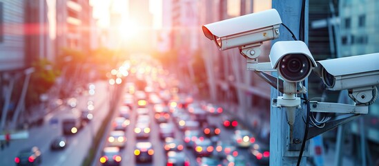 surveillance cameras on city streets, security cameras, CCTV. Generative AI